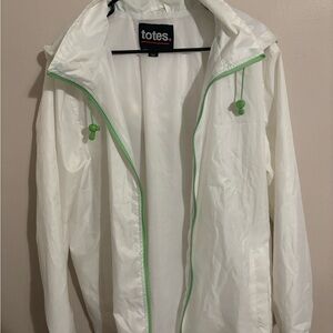 Totes White Windbreaker Jacket with Green Accents